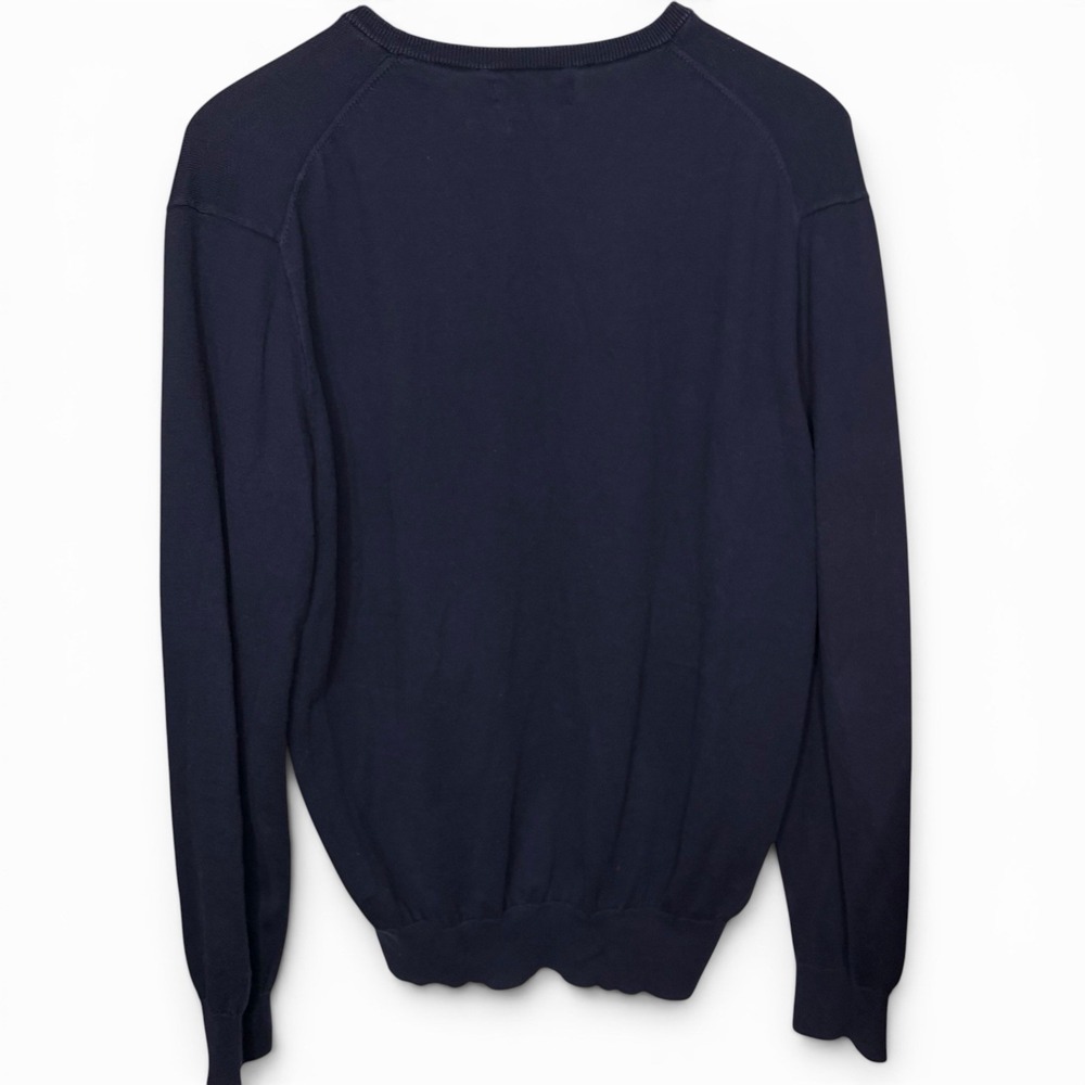 Polo Ralph Lauren Sweater Men's Medium Navy Blue Pima Cotton V-Neck Preppy - Picture 4 of 6